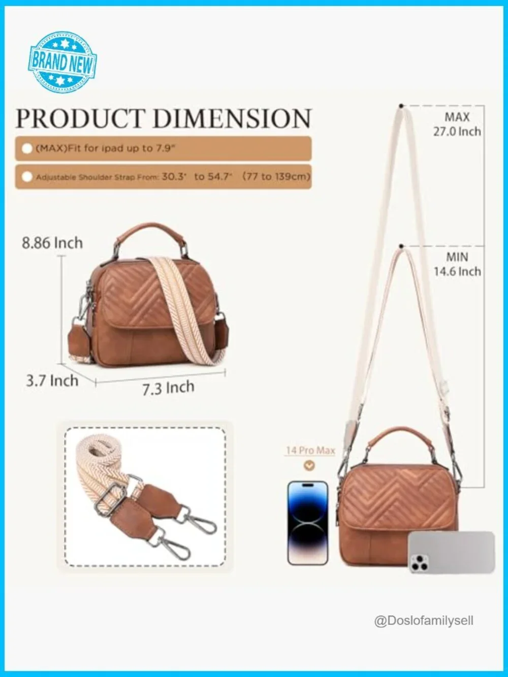 Quilted Vegan Leather Crossbody Bag with Wide Strap and Top Handle